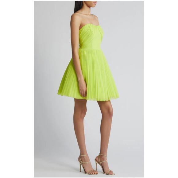 Hutch Pleated Strapless Tulle Mini dress  Bright Green Size 4 - Picture 3 of 13